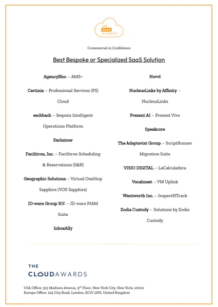 Shortlist Best Bespoke or Specialized SaaS Solution